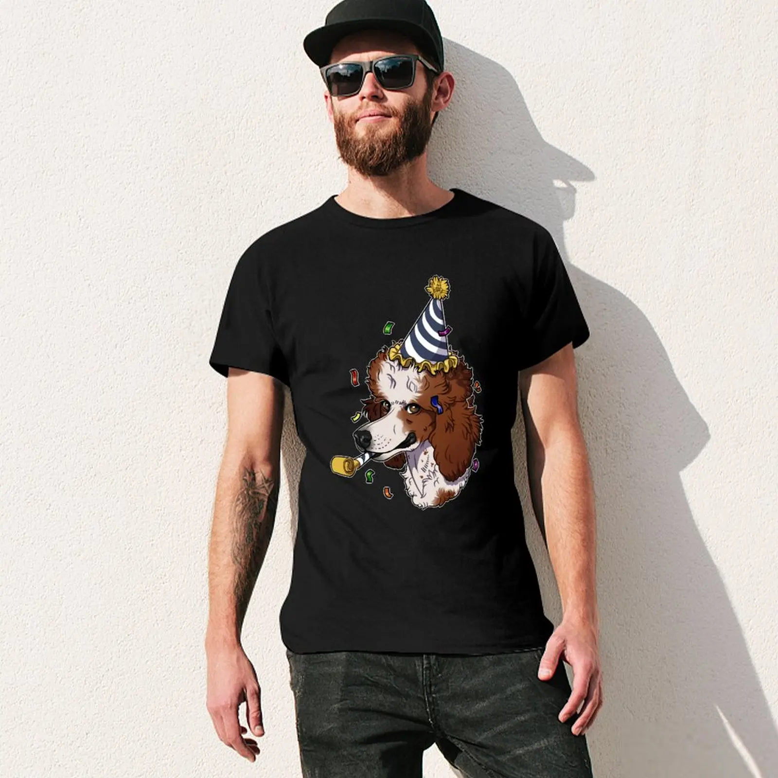 Red Parti Poodle T-Shirt Casual All Match Tee Shirt for Men view 3