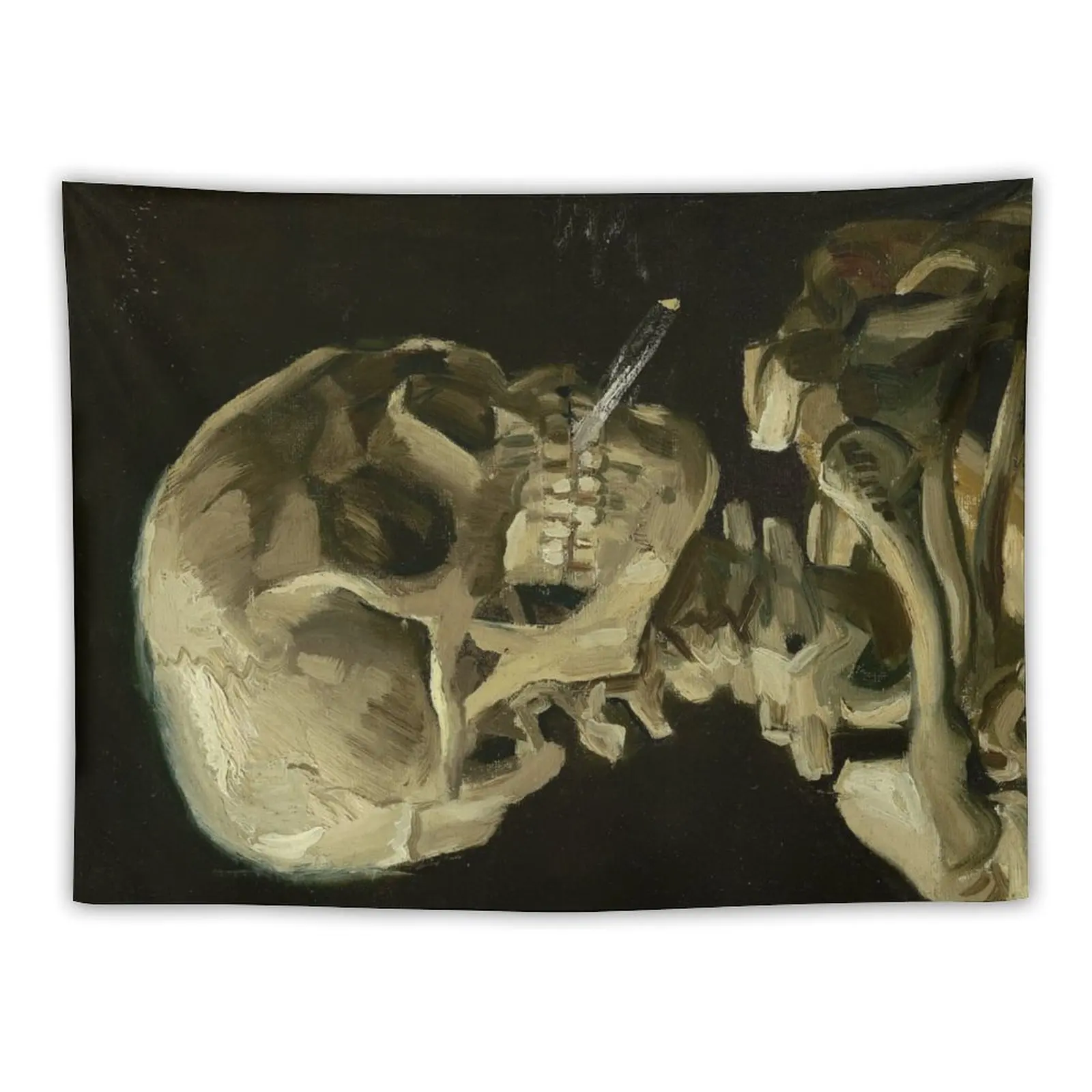 Skull of a Skeleton with Burning Cigarette - Van Gogh Tapestry Wallpaper Room Ornaments Tapestry