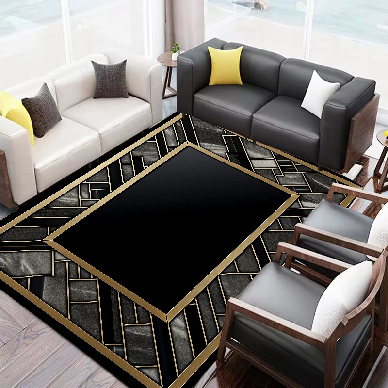 

European Luxury Home Room Decor Carpet Luxurious Gold Frame Living Room Carpet Washable Bedroom Rug Large Area Lounge Floor Mat
