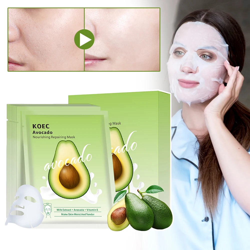 10pcs/Set Avocado Face Mask Nourishing Avocado Repair Sheet Mask Deep Moisturizing Brightening Soothing Mask For Skin Care