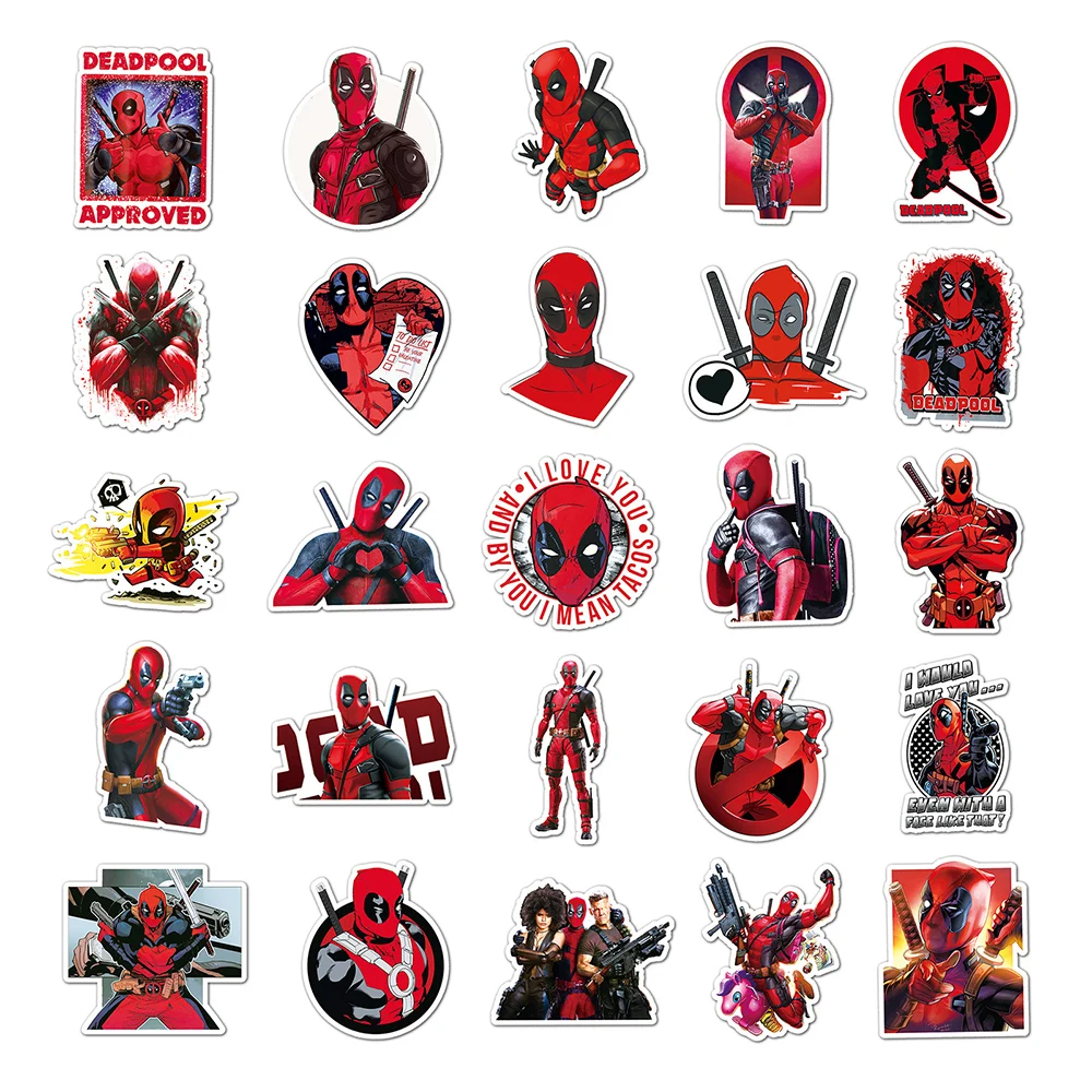 Autocollants du film Disney Deadpool pour enfant, décalcomanies super cool pour moto, ordinateur portable, dessin animé, jouet, 506, 10, 30, 50 pièces