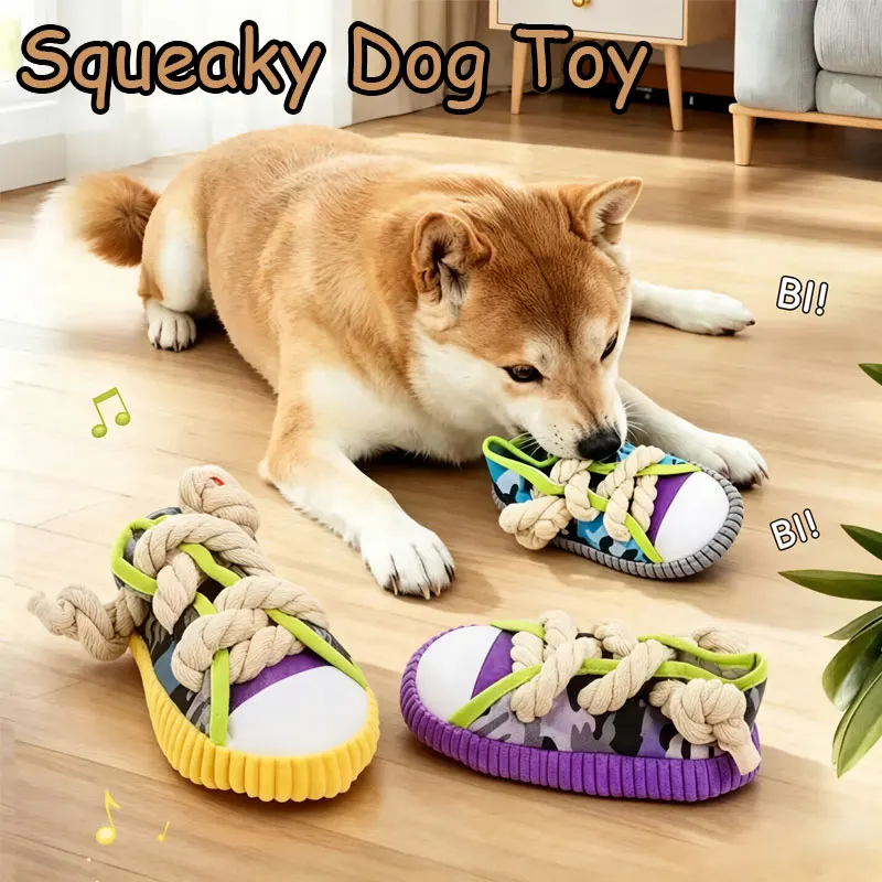 

Shoe-shaped Dog Squeaky Toy Bite-resistant Cotton Rope Puppy Chew Teeth Cleaning Toys Funny Dogs Interactive Toys Pets Supplies