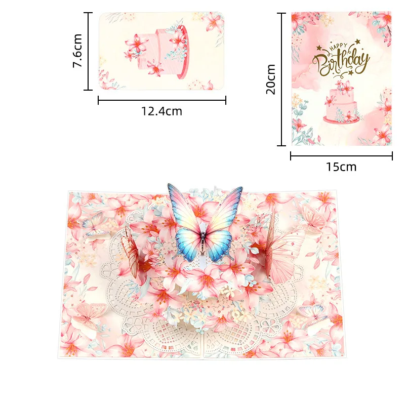 New 3D Pop-Up Cards Butterfly Flowers Foldable Birthday Greeting Card Handmade Elegant Birthday Cards Surprise Gift