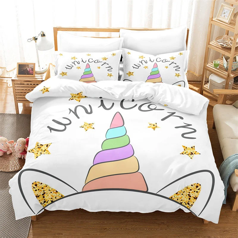 Magical Unicorn Ultra Soft Girls King Queen Bedding Set Microfiber With Sparkle Stars Print Duvet Cover Pillow Case Home Textile