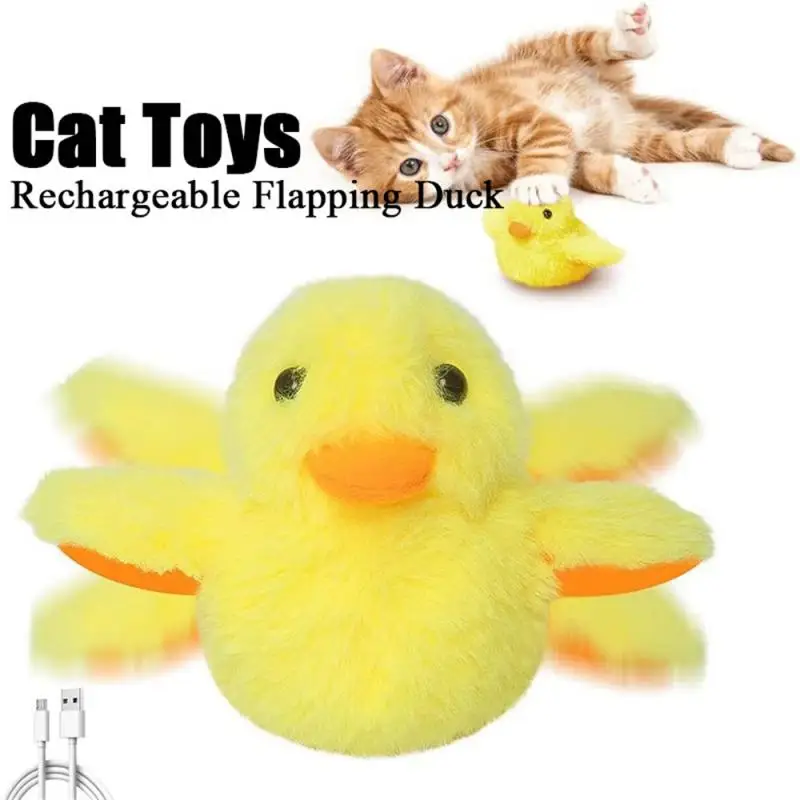 Yellow Flapping Duck Cat Toys Interactive Electric Bird Toys Washable Cat Plush Toy Vibration Sensor Cats Game Catnip Toy Kitten