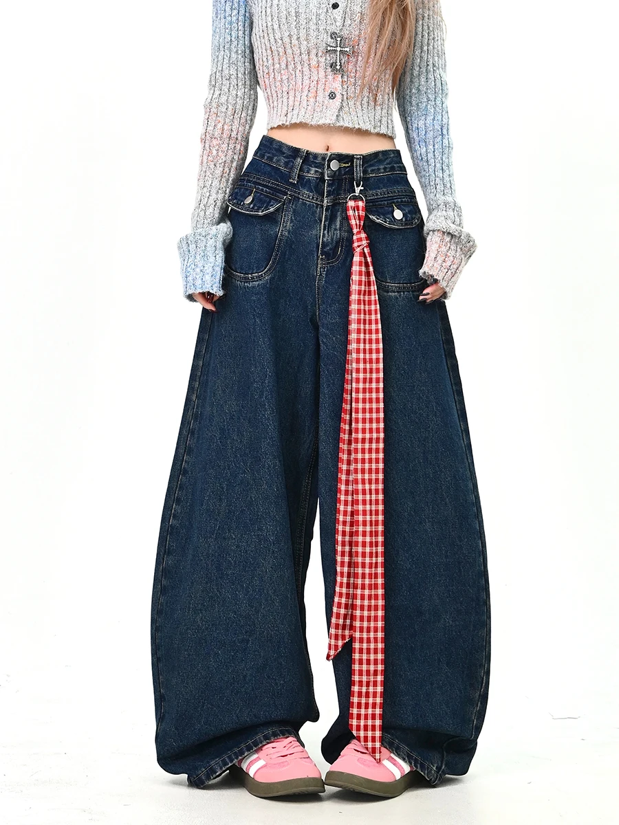 

Свободные женские джинсы с поясом и декоративным элементом, широкие брюки в уличном стиле для молодых женщин, весна 2026, бренд PMFIVEE