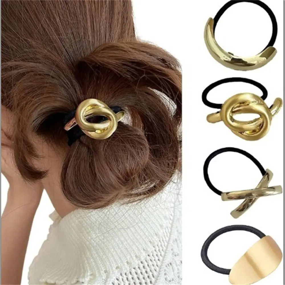 1Set Fashion Metal Hair Ties U-shaped Gold/Silver Ponytail Holder Geometric Elastic Hair Band for Women