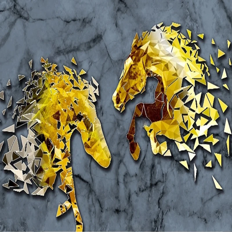 Custom Murals & Marble Abstract Horse Wallpaper - Modern 3D Stereo Wall Coverings for Living Room Hotel Decor Background