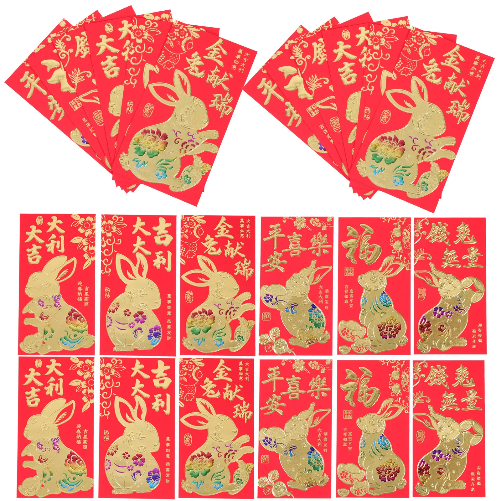 

60Pcs Rabbit Year Red Envelopes Creative Paper Red Packets for Chinese New Year Spring Festival Money Pouch Blessings Prosperity