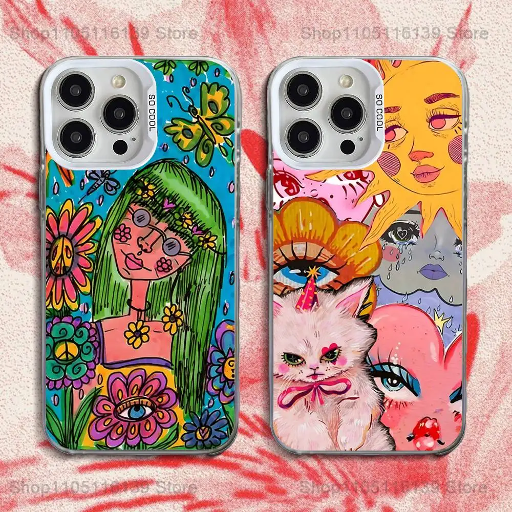 

MaiYaCa Indie Hippie Art Phone Case For iPhone 16,15,14,13,12,11,Pro,XS,Max,Plus,Mini,SE White Candy Matte Shockproof Cover