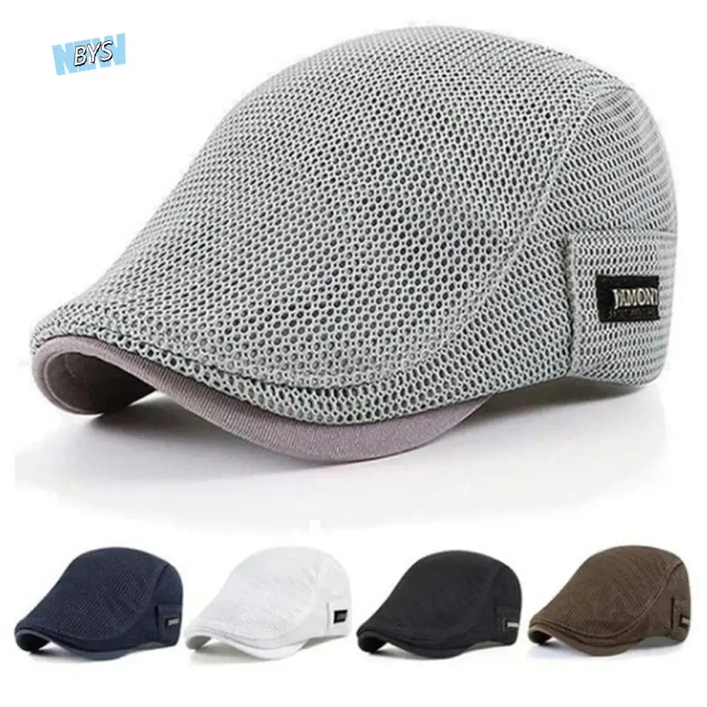 

Breathable Solid Color Men Beret Hat Korean Style British Style Mesh Flat Cap Newsboy Cabbie Forward Peaked Cap Driving