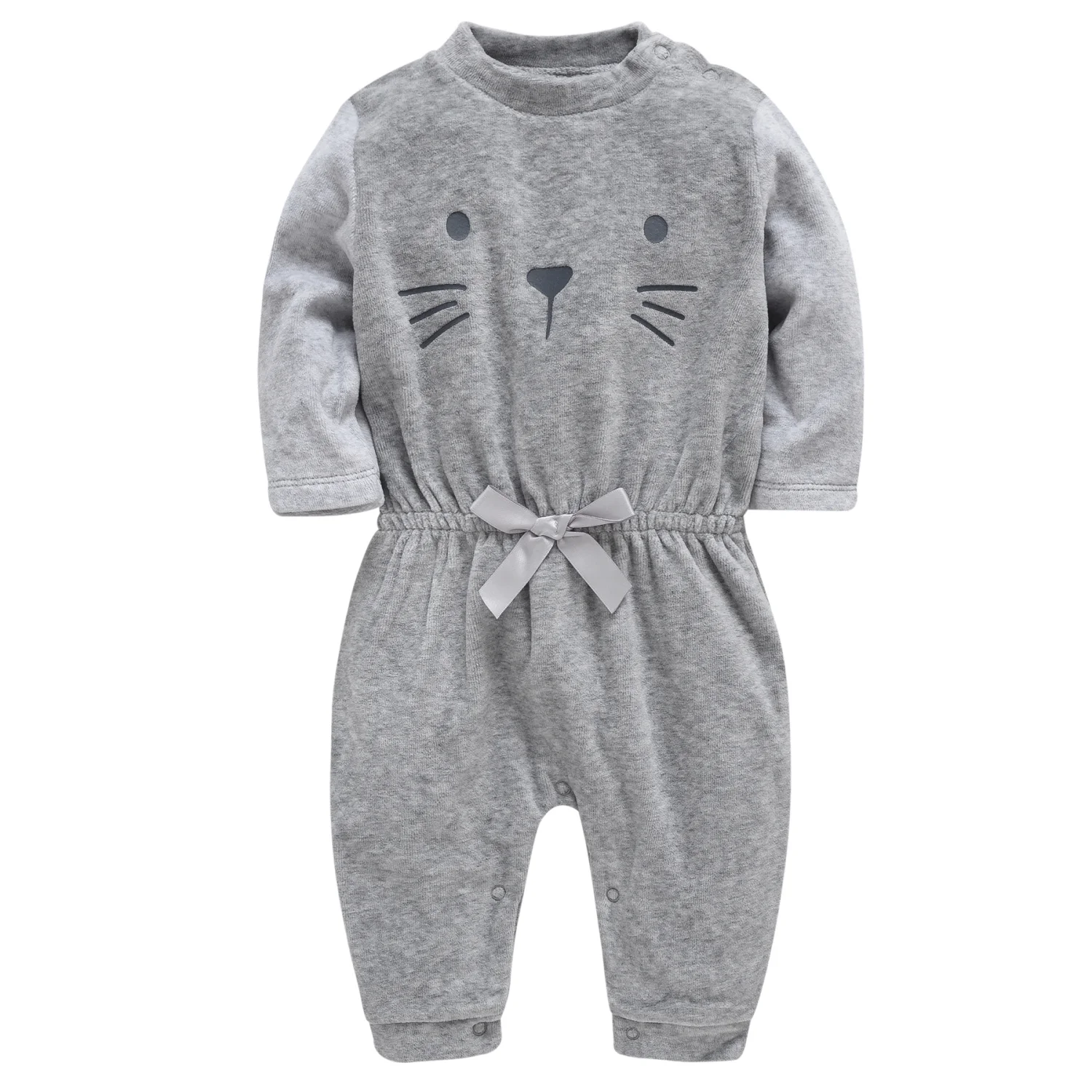 Baby Girls Romper Long Sleeve Cotton Cartoon Cat Rabbit Print Jumpsuit Newborn Infant Toddler Pink Grey Spring Autumn Clothes