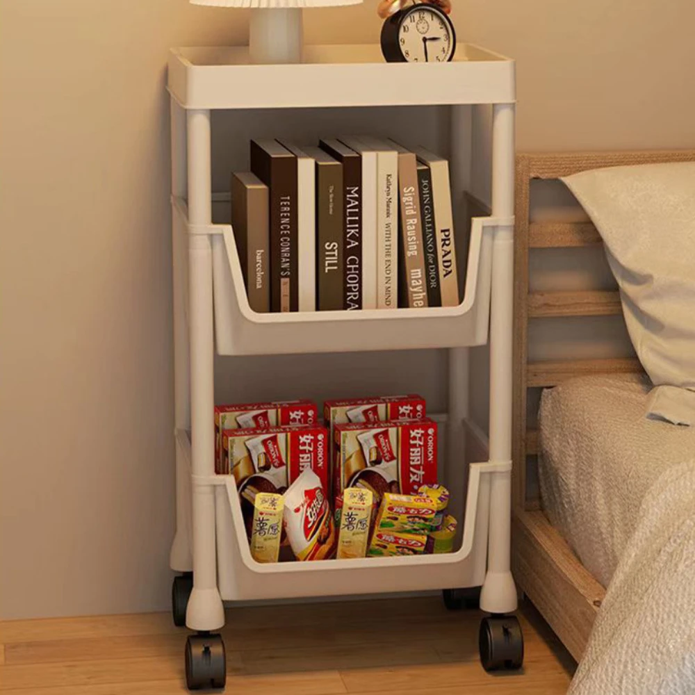 Portable Trolley Bookshelf Display Cabinet Corner Creative Living Room Mobile Movable Bookshelf With Wheels Kitchen Storage Rack