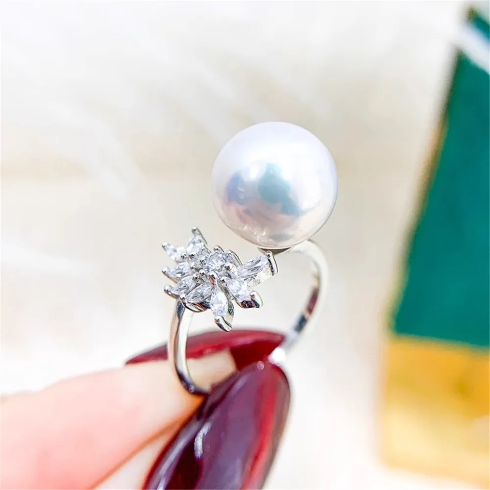 

DIY Pearl Ring Accessories S925 Sterling Silver Ring Empty Holder Concealer Gold Silver Silver Jewelry Fit 11-13mm Round Z171