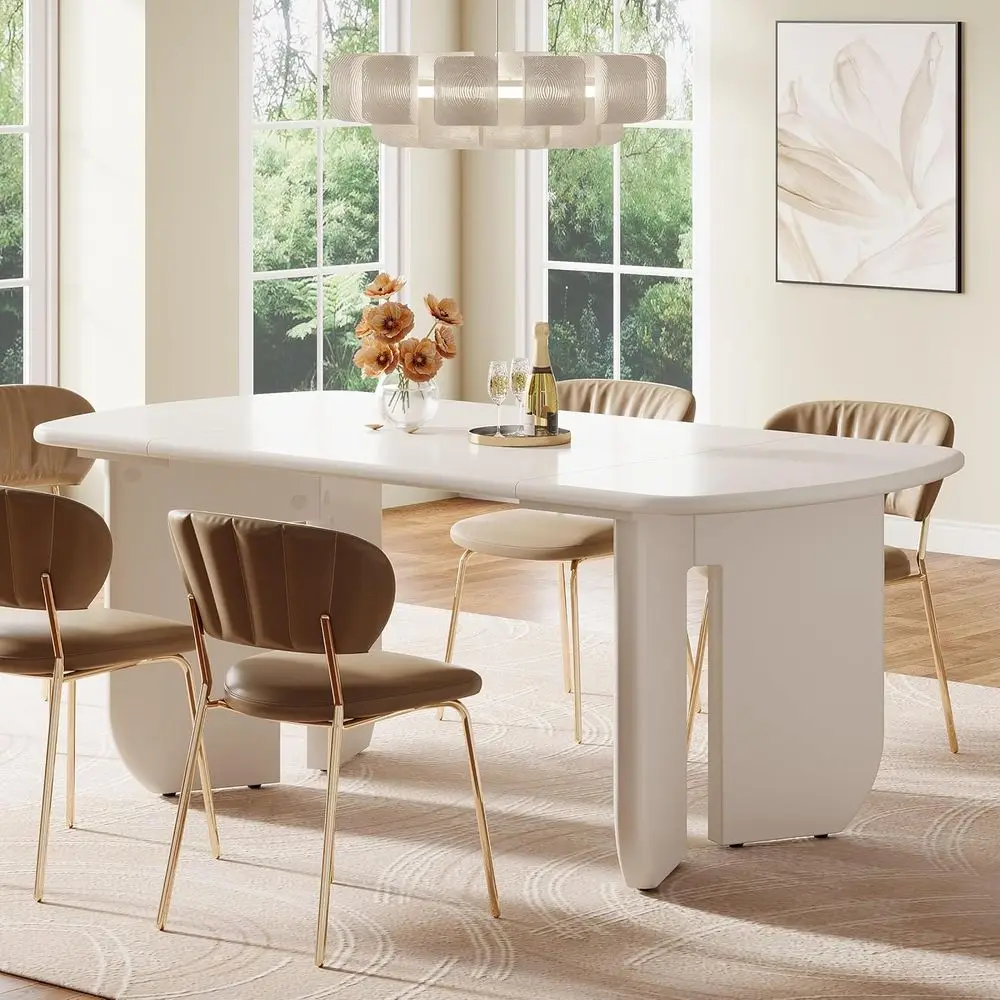 63 White Large Dining Table for 4-6, Rounded Edges, Suitable for Kitchen or Dining Area