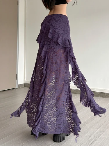 Imagen 2 del producto Nibber-faldas con borlas para mujer, dobladillo Irregular, volantes multicapa, encaje de retales, tendencia dulce de verano, pantalones ajustados y versátiles para uso diario