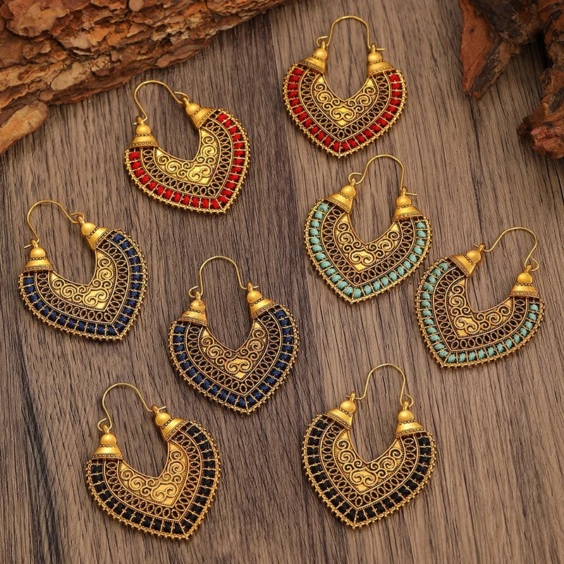 Vintage Statement Ethnic Boho Earrings For Women Heart Shape Bohemian Earings Jewelry Rope Wrap Handmade Drop Earrings Gift