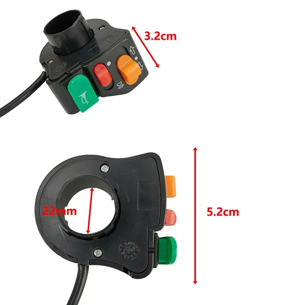 Prático interruptor motocicleta turn signal, chifre de chifre preto, interruptor ON-OFF, 22mm, PC e ABS plástico Scooter, 7 em, 8 em