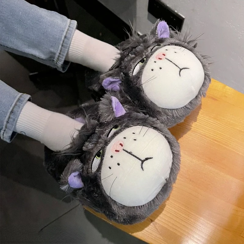 Lucifer Cat Winter New Cute Personality Creative Cartoon Home Indoor Lightweight Anti-Slip Warm Plush Bag Heel Cotton Slippers