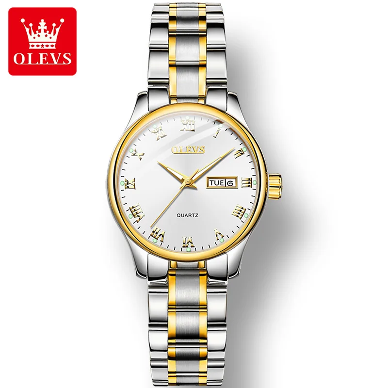 

Olevs Top Brand Waterproof Business Watches For Women Great Hight Quality Dual Calendar Alloy Strap Quartz Wristwatch Luminous