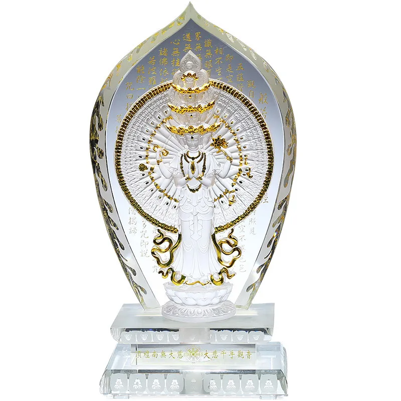 Ancient glazed back plate thousand hands Guanyin Buddha statue ornament home Buddhist hall temple