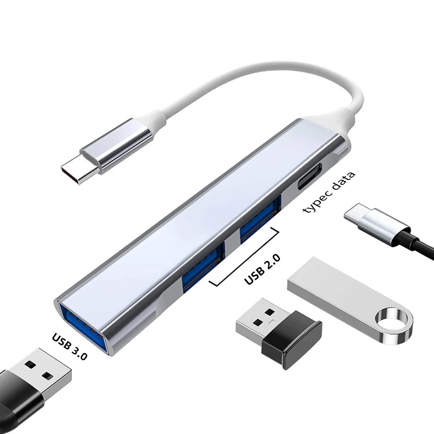 USB C Hub USB 3.0 Estación de acoplamiento tipo C Expansor USB 4 en 1 de aluminio, con 3 puertos USB y 1 puerto USB C Distribuidor USB