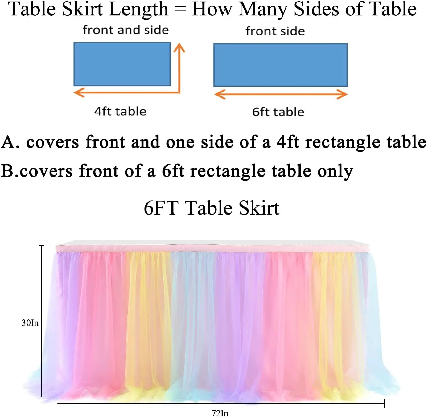 183X77CM Rainbow Tulle Table Skirt Color Table Skirting for Unicorn Theme Decoration Party Birthday Baby Shower Gender Reveal