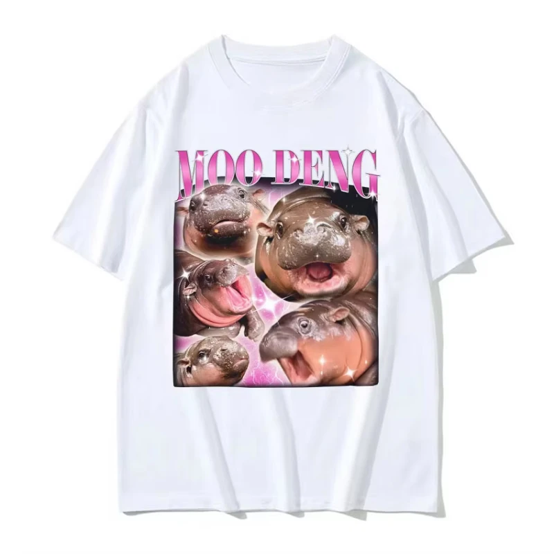 Cute Moo Deng Baby ippopotamo Funny Meme magliette uomo donna Casual cotone manica corta T-shirt Vintage Hip Hop Streetwear Tshirt top