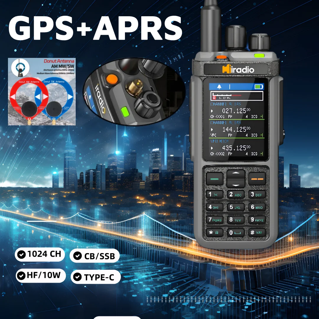 راديو iradio UV-98 GPS APRS ثلاثي الاستعداد AM/CB/SSB HF HAM مع 1024 قناة AM LW MW SW UHF VHF RX TX، هوائي مزدوج