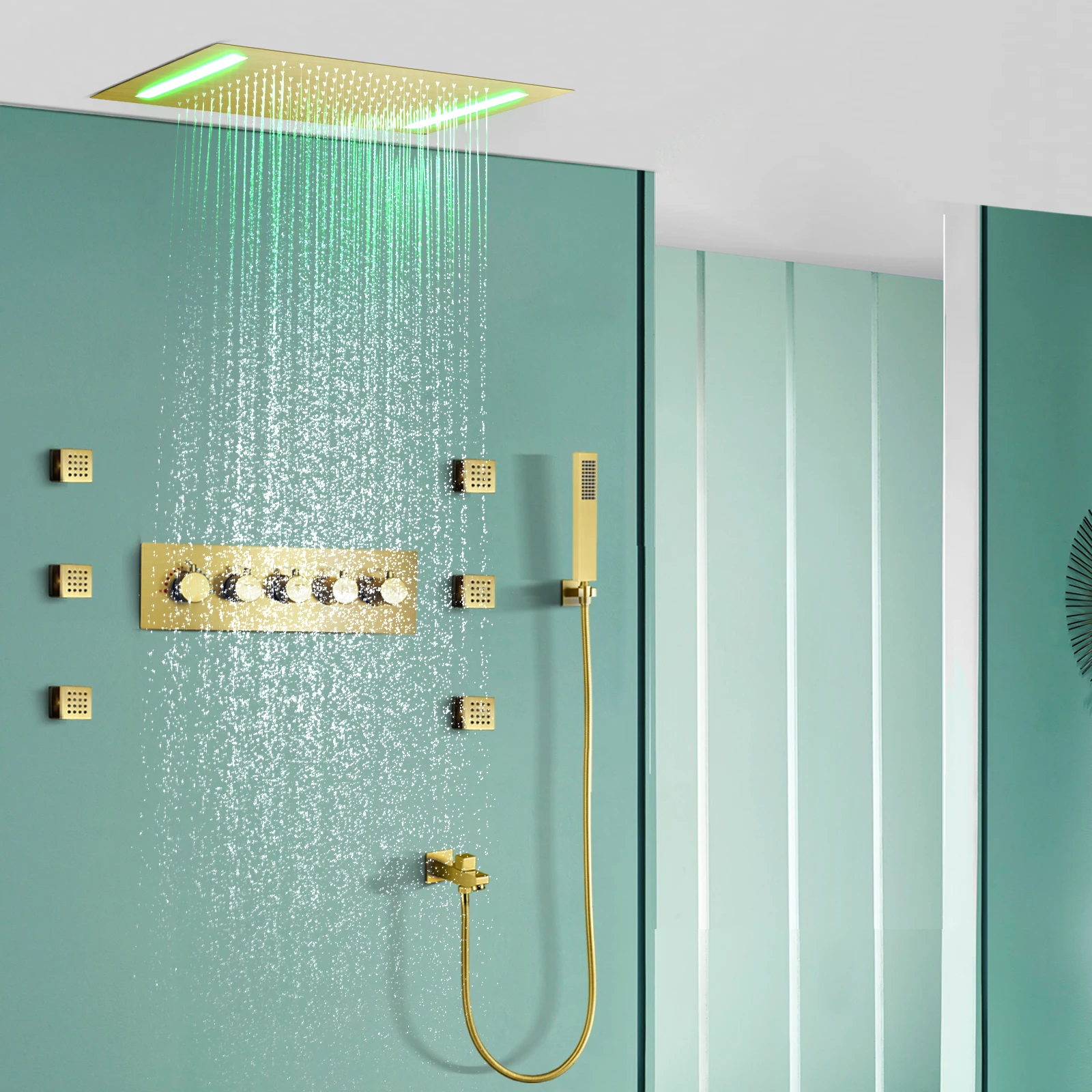 Bittry Gold Drink Double Light strip LED shower faucet constant temperature fog, rain, sprinkler shower system