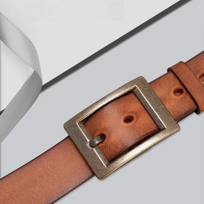 

Новый мужской кожаный ремень из воловьей кожи в стиле ретро, мужские деловые простые модные универсальные высококачественные латунные ремни с игольной пряжкой
