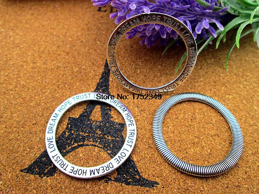 

50 шт. из антикварного серебра с надписью Hope.Trust.Love.Dream круглые кольца кольцо подвеска 36 мм