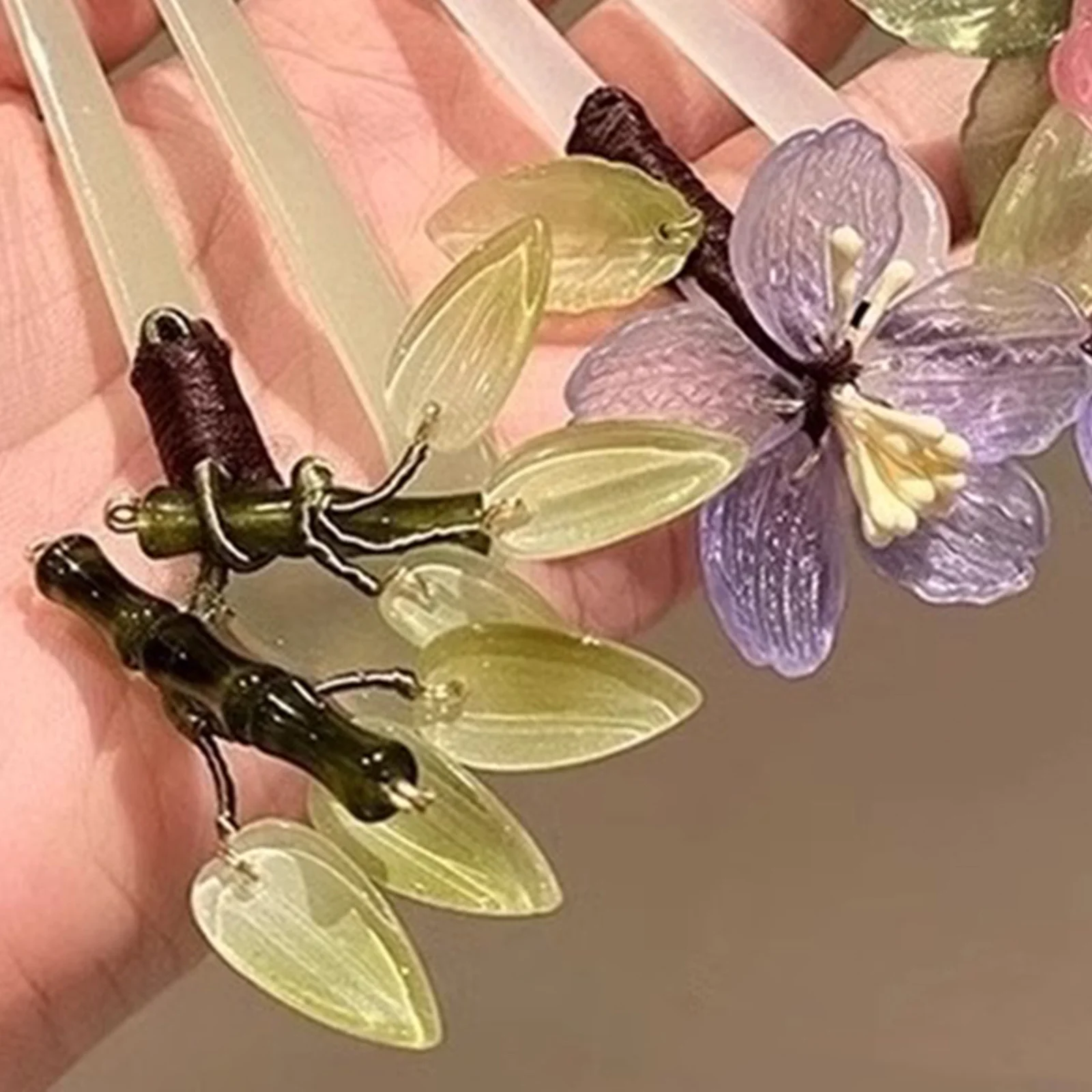 

Акриловая заколка для волос в форме бамбукового листа, U-образная шпилька, традиционное китайское украшение для головы для фестивалей, свадеб и вечеринок, для женщин