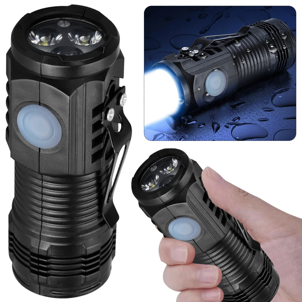 Mini LED Flashlight USB C Rechargeable with Clip Hat Clip Light IPX4 Waterproof Hands-Free Flashlight for Camping EDC Night Ride