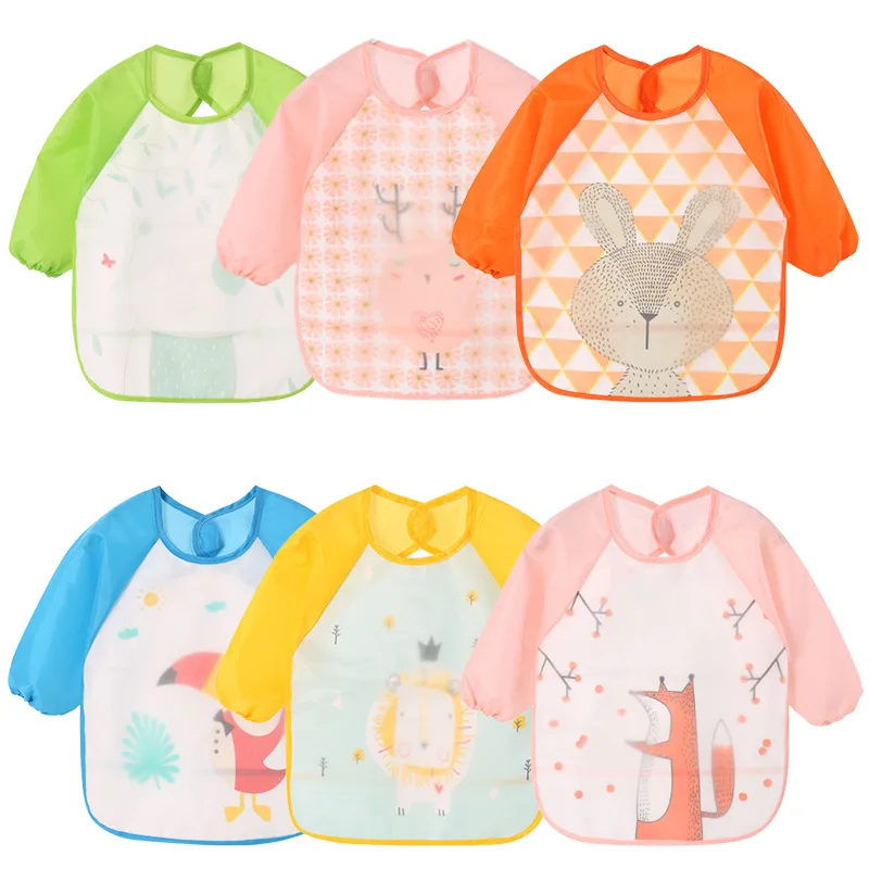 

Autumn Winter Baby Children Boy Girls Bibs New Cute Stuff Toddler Oil Resistant Waterproof Long Sleeve Art Smock Feeding Apron