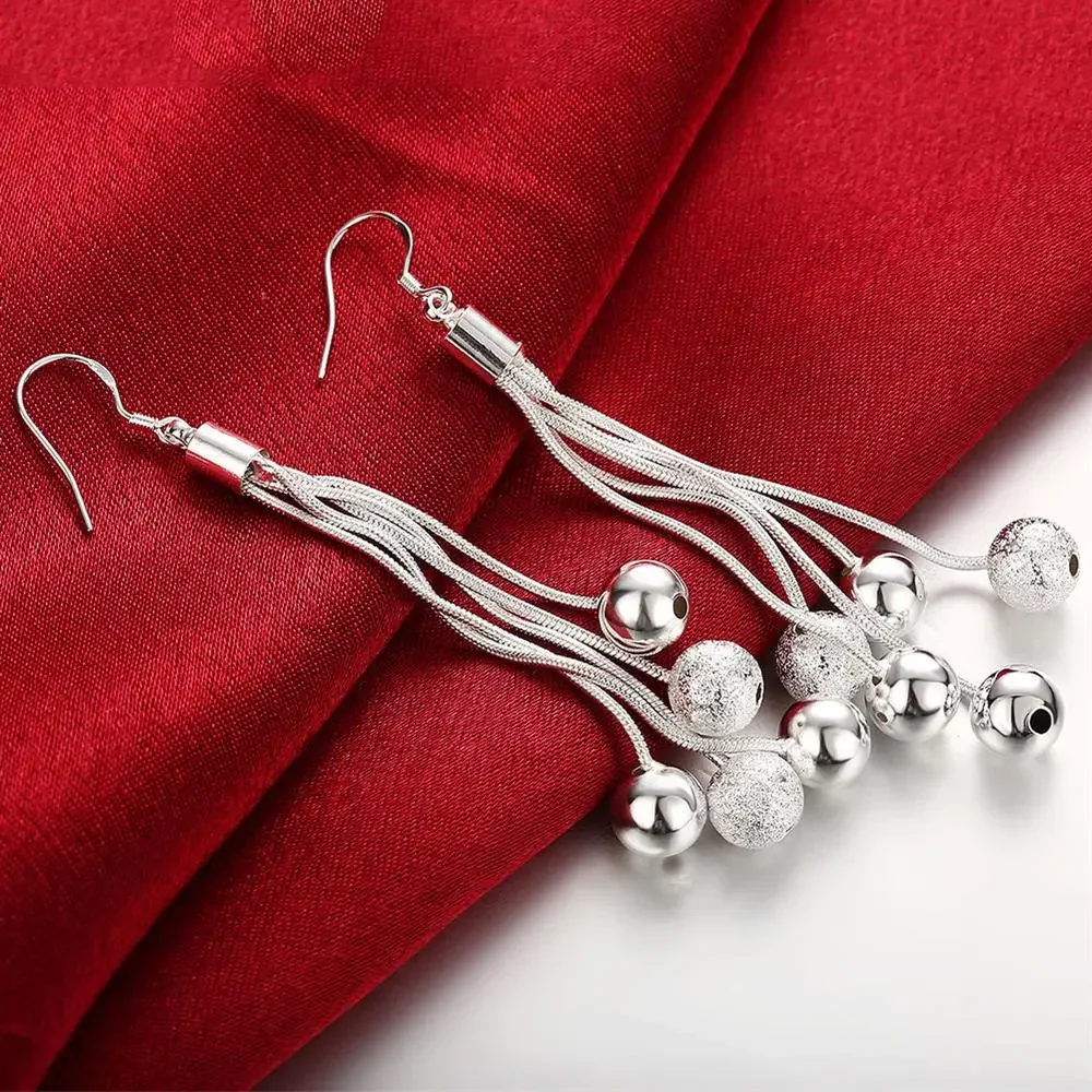 18 inches Fine 925 sterling Silver Fringed beads necklace earrings Jewelry sets for women Fashion Party wedding Gifts