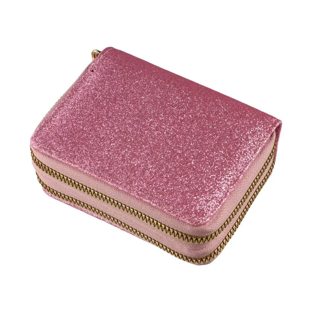 Solid Color Women Card Bag Double Zipper Luxury Starry Shiny Wallet ID Bank Credit Card Coin Purse Accordion Card Holder Lady