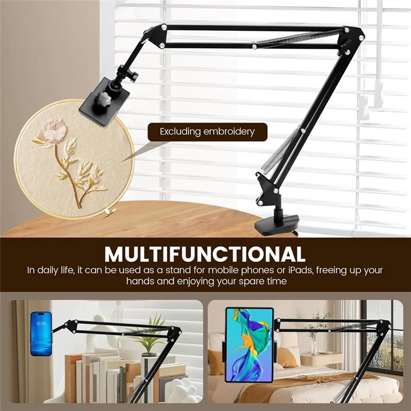 ABLN-Soporte de bordado Soporte de bordado ajustable Marco de metal para proyectos de punto de aguja Tablet Phone B