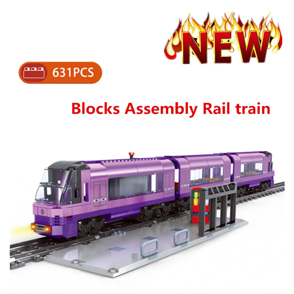 DIY Blocks Assembly Rail Train Electric Train  Railroad Conveyance Kids Model Bricks Toys Brinquedos For Children Gifts