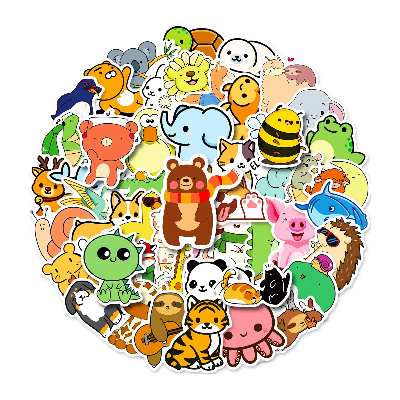 

50Pcs Cute Animal Stickers Waterproof PVC Decals for Cups Notebooks Helmets Refrigerators Electric Vehicles Kid Room Decor