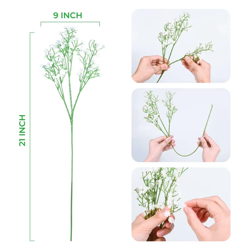 12Pcs Baby Breath Gypsophila Artificial Plants Wedding Party Decoration Real Touch Flowers DIY Home Garden(White)