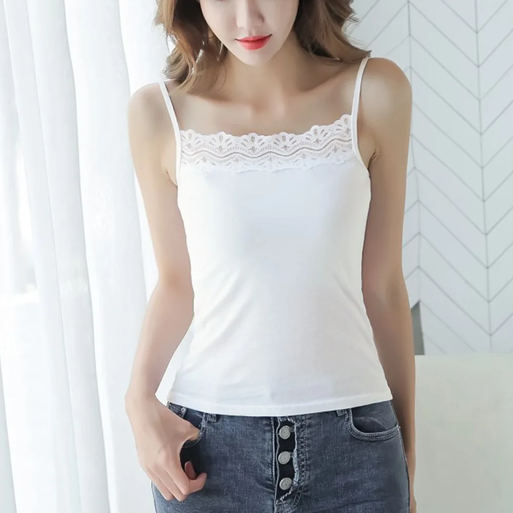 Casual Spaghetti Strap Summer Tank Tops With Lace Sleeveless Cami Top Shirt Sport Underwear Fitted Tops for Women