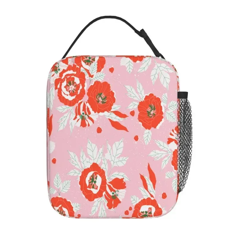 Red Floral Pattern Insulated Thermal Bag Lunch bag Foods Drink Storage Leakproof Picnic Camping Bags Outdoor Box beach