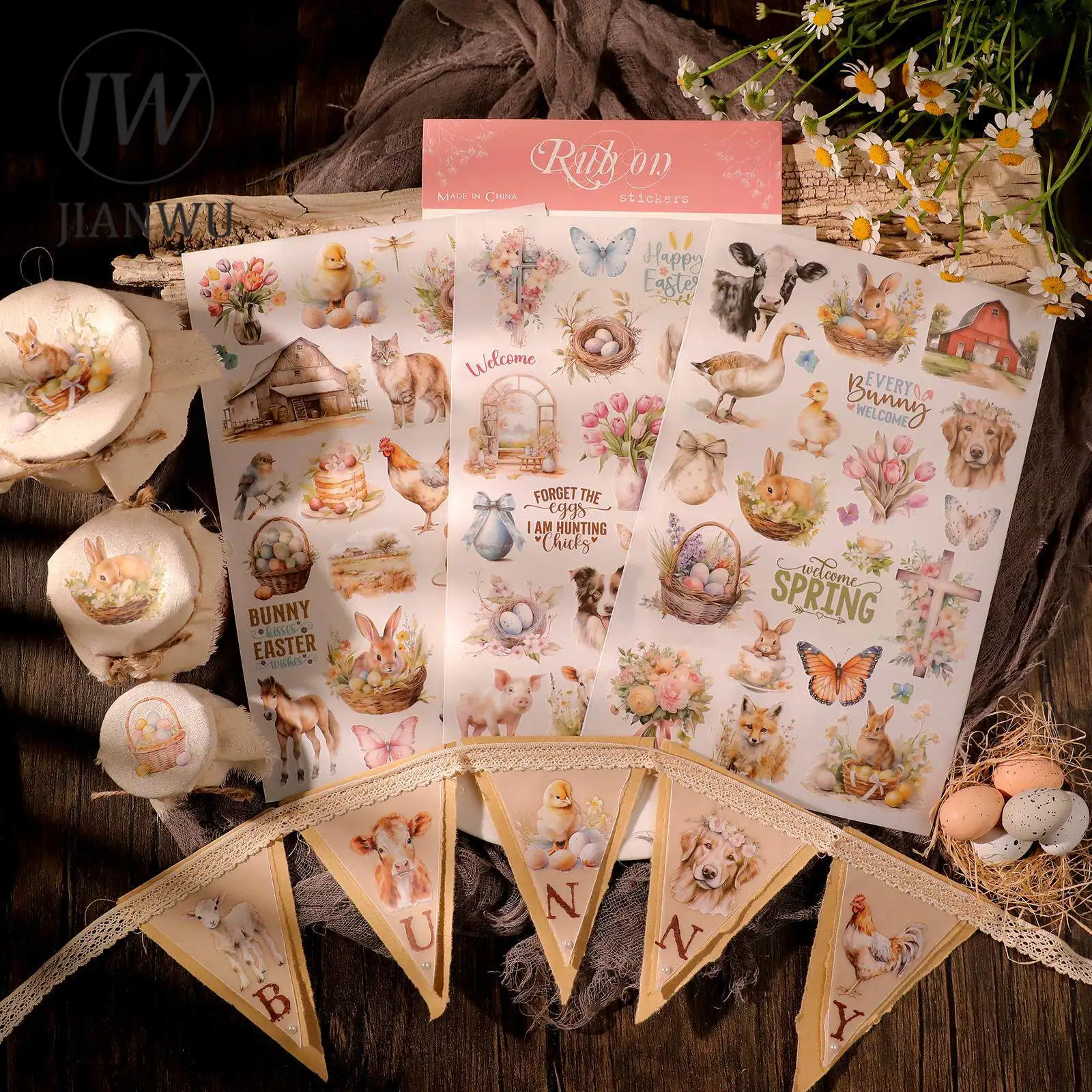 JIANWU 3 Pcs/set Vintage Animal Butterfly Plant Flower Landscape Material Collage PET Sticker Creative DIY Journal Stationery