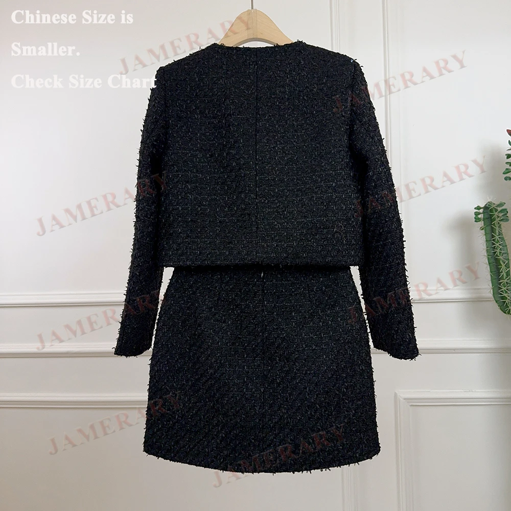 秋ツイードドレスツーピースセット女性ダイヤモンドジャケットダブルブレストコートミニショートスカート冬服エレガントブランドスーツ