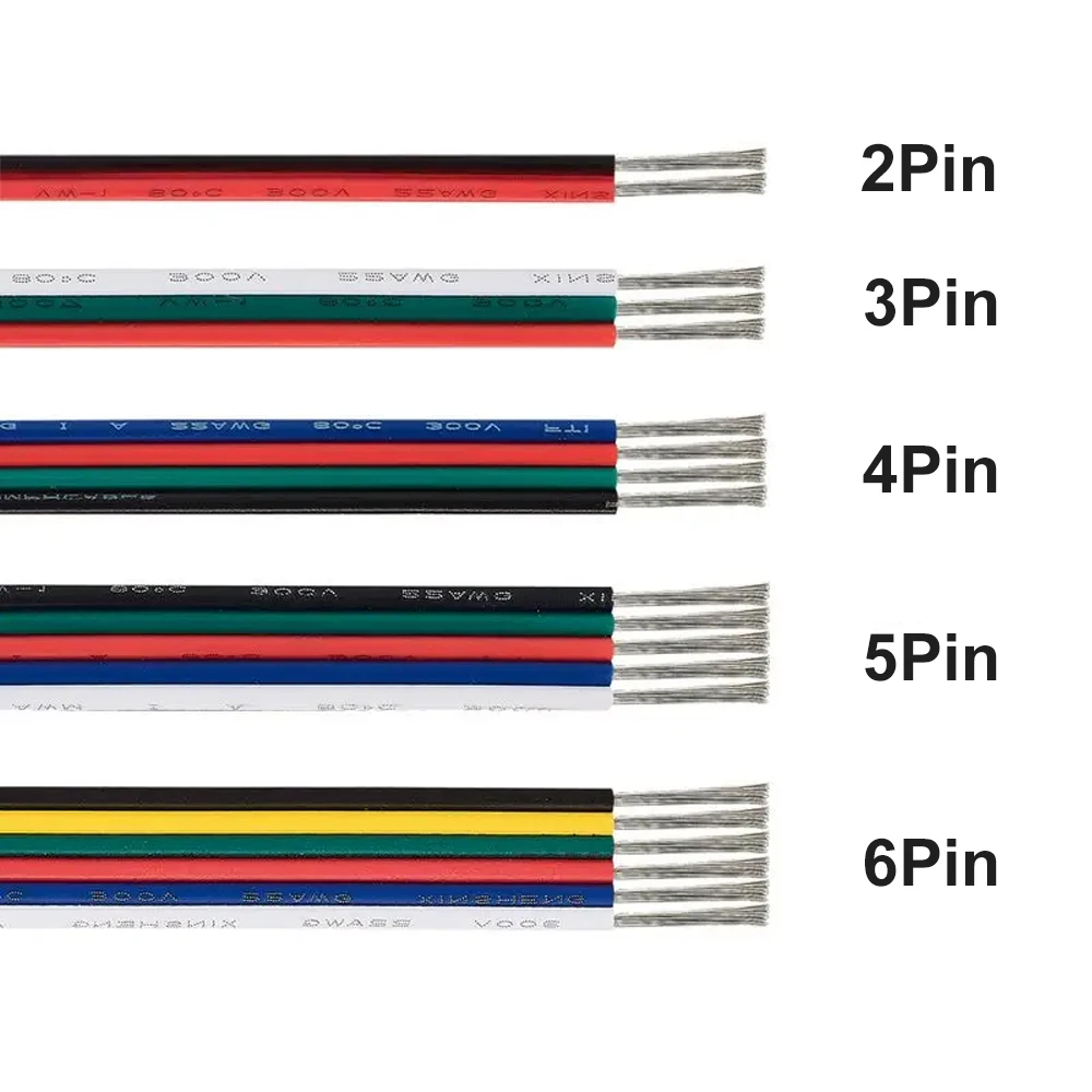 22AWG 2Pin/3Pin/4Pin/5Pin/6Pin 1m-50m LED Wire Cable for WS2812B WS2811 5050 2835 LED Strip Light Car Speaker Electric Connector