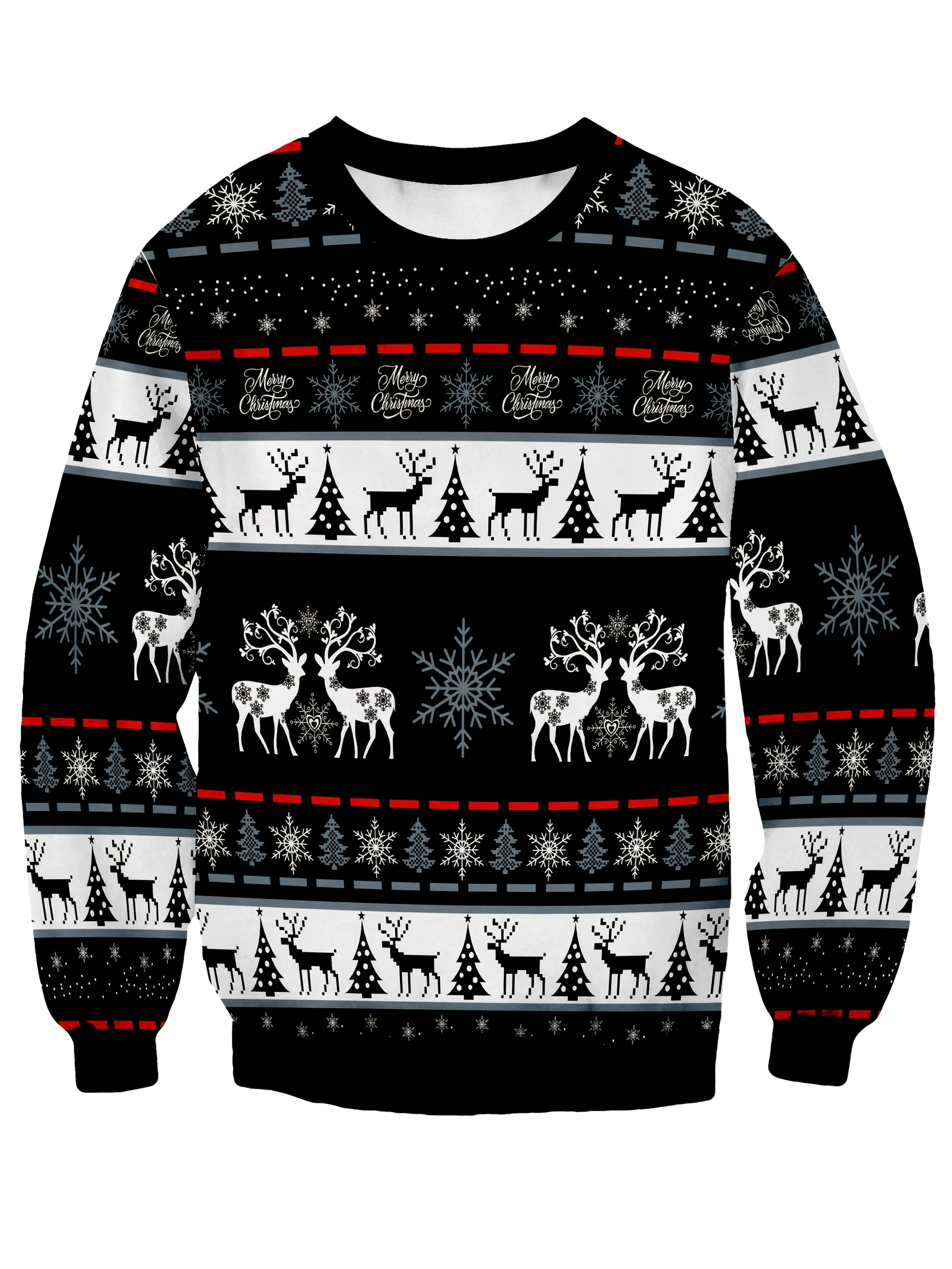 Fashion Men'S Sweatshirt, Christmas Deer Pattern Crew Neck Pullover, Casual Outdoor Tops Regular Fit Polyester Holiday Shirts