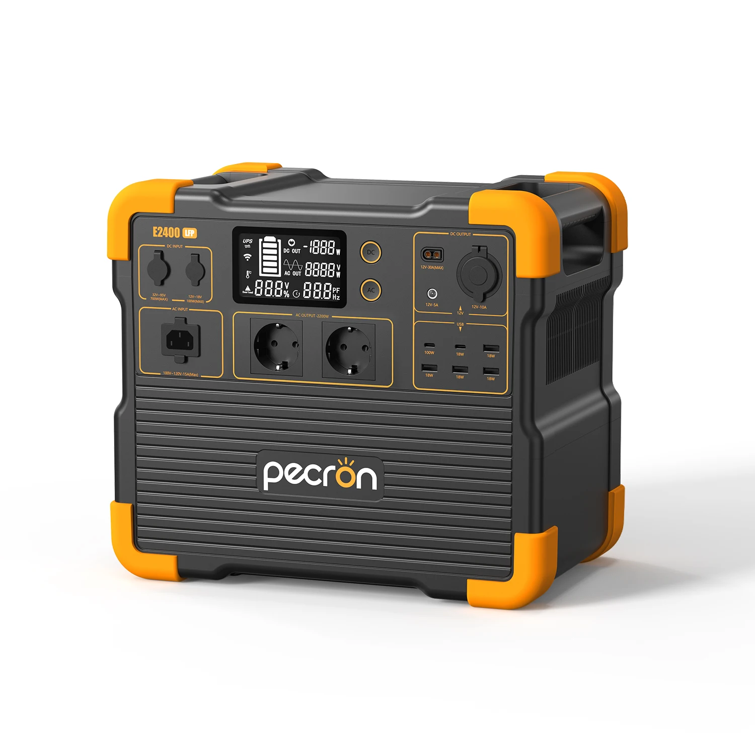 Pecron E2400 LFP 2400W Tragbare Powerstation 2048Wh LiFePO4 Solargenerator mit USV, erweiterbar auf 8192Wh, 1,6 Stunden Schnellladung, 800W Solareingang für Notfälle zu Hause, Camping, Wohnmobile,