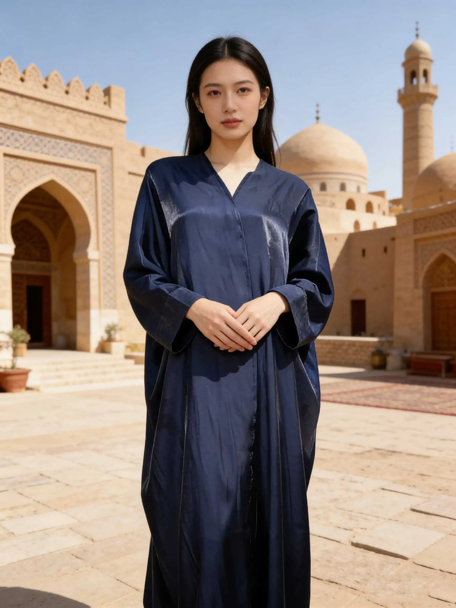 Kardigan z rękawami nietoperzowymi, otwarta niebieska abaja, skromna muzułmańska szata, kimono plus size w stylu Dubai, sukienka Corban Eid, odzież wierzchnia dla kobiet, płaszcze.