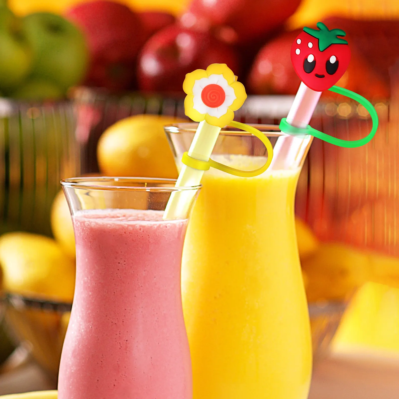 10Pcs Silicone Drinking Straw Covers Smooth Texture Portable Reusable Straw Toppers for Cups Tumblers Shower Graduation